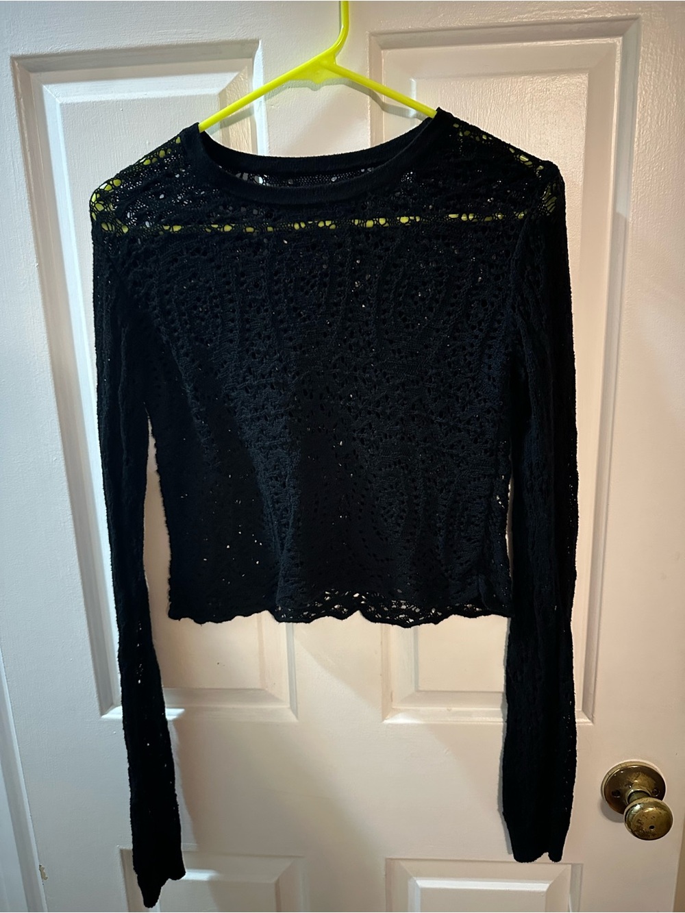 Rubbish Black Crochet Long Sleeve Top